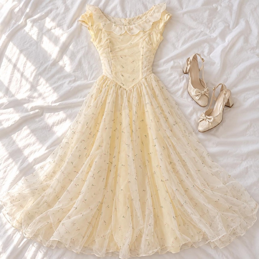 Yellow cottagecore prom dress